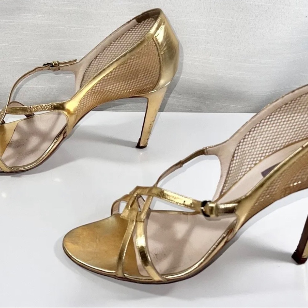 𝒱𝒾𝓃𝓉𝒶𝑔𝑒 𝐄𝐌𝐈𝐋𝐈𝐎 𝐏𝐔𝐂𝐂𝐈 ✨ Gold Strappy Cage Heels Mesh Siding